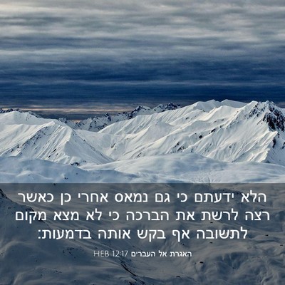 Picture 03 - האגרת אל העברים 12:17 HEB - הלא ידעתם כי גם נמאס אחרי - Bible Verse Picture