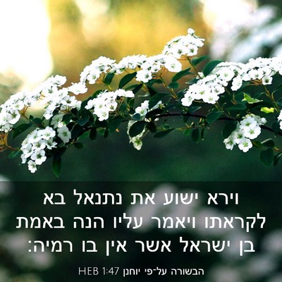 Picture 03 - הבשורה על־פי יוחנן 1:47 HEB - וירא ישוע את נתנאל בא - Bible Verse Picture