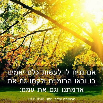 Picture 03 - הבשורה על־פי יוחנן 11:48 HEB - אם נניח לו לעשות כלם יאמינו - Bible Verse Picture