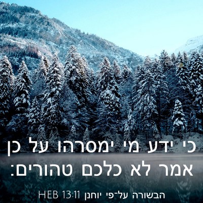 Picture 03 - הבשורה על־פי יוחנן 13:11 HEB - כי ידע מי ימסרהו על כן אמר - Bible Verse Picture