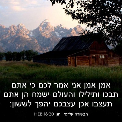 Picture 03 - הבשורה על־פי יוחנן 16:20 HEB - אמן אמן אני אמר לכם כי אתם - Bible Verse Picture