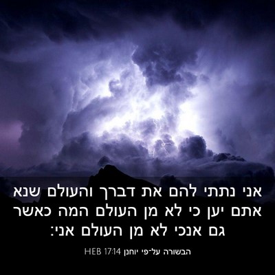 Picture 03 - הבשורה על־פי יוחנן 17:14 HEB - אני נתתי להם את דברך והעולם - Bible Verse Picture