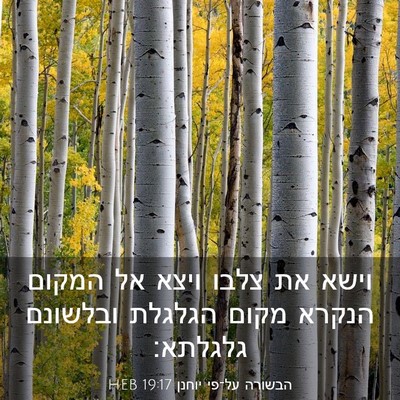 Picture 03 - הבשורה על־פי יוחנן 19:17 HEB - וישא את צלבו ויצא אל המקום - Bible Verse Picture