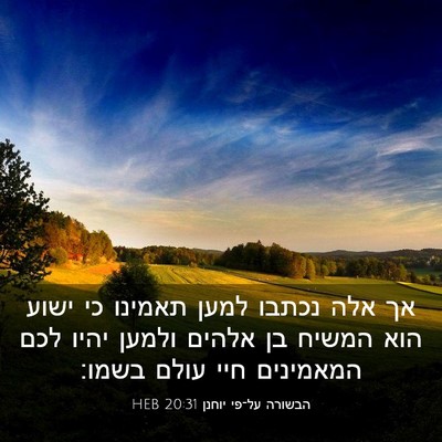 Picture 03 - הבשורה על־פי יוחנן 20:31 HEB - אך אלה נכתבו למען תאמינו כי - Bible Verse Picture