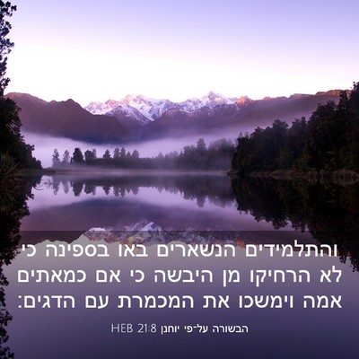 Picture 03 - הבשורה על־פי יוחנן 21:8 HEB - והתלמידים הנשארים באו - Bible Verse Picture