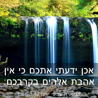 Picture 03 - הבשורה על־פי יוחנן 5:42 HEB - אכן ידעתי אתכם כי אין אהבת - Bible Verse Picture