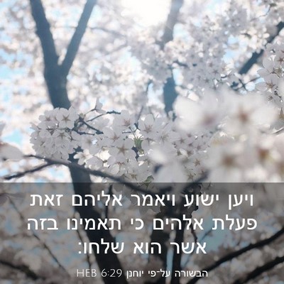 Picture 03 - הבשורה על־פי יוחנן 6:29 HEB - ויען ישוע ויאמר אליהם זאת - Bible Verse Picture
