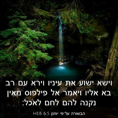 Picture 03 - הבשורה על־פי יוחנן 6:5 HEB - וישא ישוע את עיניו וירא עם - Bible Verse Picture