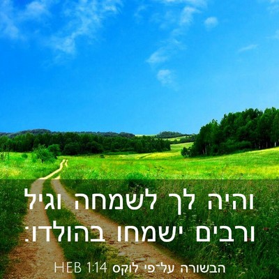 Picture 03 - הבשורה על־פי לוקס 1:14 HEB - והיה לך לשמחה וגיל ורבים - Bible Verse Picture