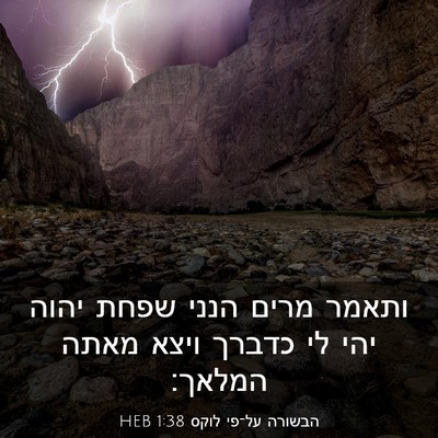 Picture 03 - הבשורה על־פי לוקס 1:38 HEB - ותאמר מרים הנני שפחת יהוה - Bible Verse Picture