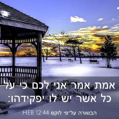 Picture 03 - הבשורה על־פי לוקס 12:44 HEB - אמת אמר אני לכם כי על כל אשר - Bible Verse Picture