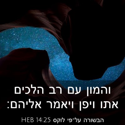 Picture 03 - הבשורה על־פי לוקס 14:25 HEB - והמון עם רב הלכים אתו ויפן - Bible Verse Picture