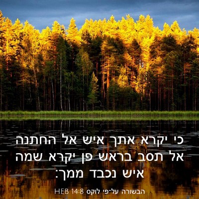 Picture 03 - הבשורה על־פי לוקס 14:8 HEB - כי יקרא אתך איש אל החתנה אל - Bible Verse Picture