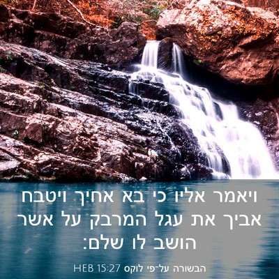 Picture 03 - הבשורה על־פי לוקס 15:27 HEB - ויאמר אליו כי בא אחיך ויטבח - Bible Verse Picture