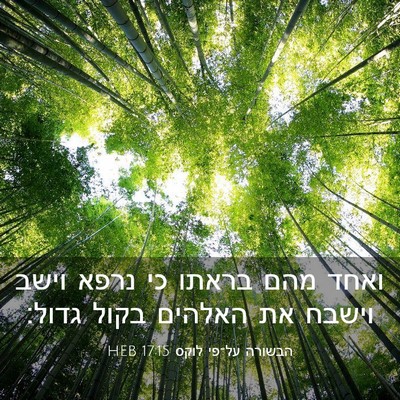 Picture 03 - הבשורה על־פי לוקס 17:15 HEB - ואחד מהם בראתו כי נרפא וישב - Bible Verse Picture