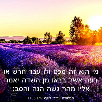 Picture 03 - הבשורה על־פי לוקס 17:7 HEB - מי הוא זה מכם ולו עבד חרש או - Bible Verse Picture
