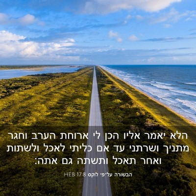 Picture 03 - הבשורה על־פי לוקס 17:8 HEB - הלא יאמר אליו הכן לי ארוחת - Bible Verse Picture