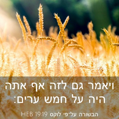 Picture 03 - הבשורה על־פי לוקס 19:19 HEB - ויאמר גם לזה אף אתה היה על - Bible Verse Picture
