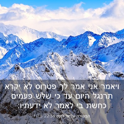 Picture 03 - הבשורה על־פי לוקס 22:34 HEB - ויאמר אני אמר לך פטרוס לא - Bible Verse Picture