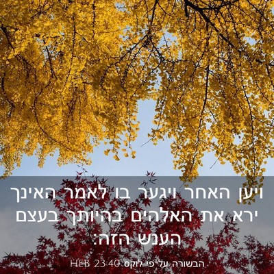 Picture 03 - הבשורה על־פי לוקס 23:40 HEB - ויען האחר ויגער בו לאמר - Bible Verse Picture