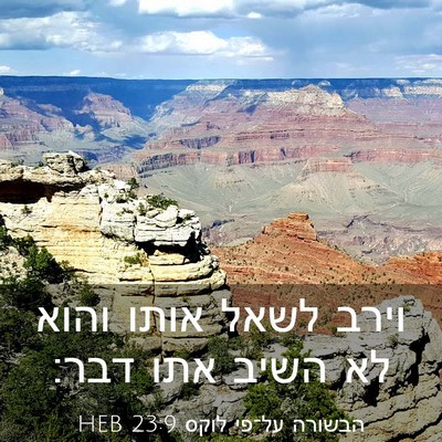 Picture 03 - הבשורה על־פי לוקס 23:9 HEB - וירב לשאל אותו והוא לא השיב - Bible Verse Picture