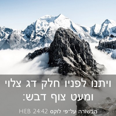 Picture 03 - הבשורה על־פי לוקס 24:42 HEB - ויתנו לפניו חלק דג צלוי - Bible Verse Picture