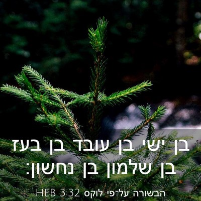 Picture 03 - הבשורה על־פי לוקס 3:32 HEB - בן ישי בן עובד בן בעז בן - Bible Verse Picture