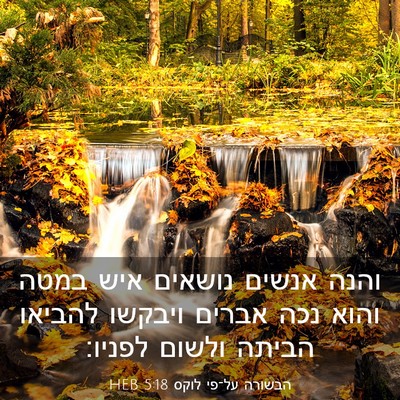 Picture 03 - הבשורה על־פי לוקס 5:18 HEB - והנה אנשים נושאים איש במטה - Bible Verse Picture