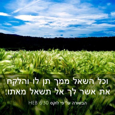Picture 03 - הבשורה על־פי לוקס 6:30 HEB - וכל השאל ממך תן לו והלקח את - Bible Verse Picture