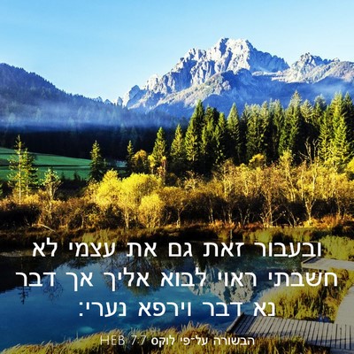 Picture 03 - הבשורה על־פי לוקס 7:7 HEB - ובעבור זאת גם את עצמי לא - Bible Verse Picture