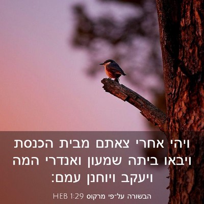 Picture 03 - הבשורה על־פי מרקוס 1:29 HEB - ויהי אחרי צאתם מבית הכנסת - Bible Verse Picture