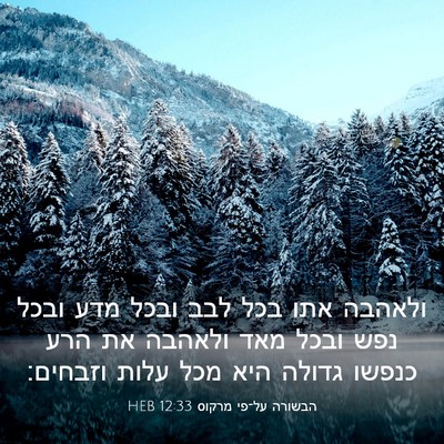 Picture 03 - הבשורה על־פי מרקוס 12:33 HEB - ולאהבה אתו בכל לבב ובכל מדע - Bible Verse Picture