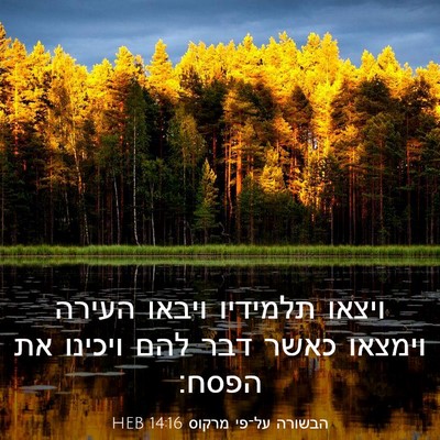 Picture 03 - הבשורה על־פי מרקוס 14:16 HEB - ויצאו תלמידיו ויבאו העירה - Bible Verse Picture