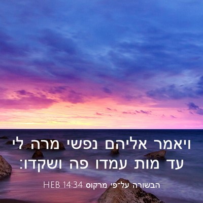 Picture 03 - הבשורה על־פי מרקוס 14:34 HEB - ויאמר אליהם נפשי מרה לי עד - Bible Verse Picture
