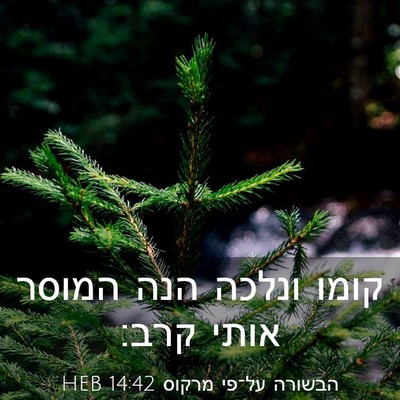Picture 03 - הבשורה על־פי מרקוס 14:42 HEB - קומו ונלכה הנה המוסר אותי - Bible Verse Picture