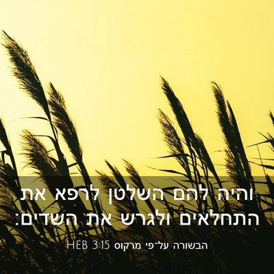 Picture 03 - הבשורה על־פי מרקוס 3:15 HEB - והיה להם השלטן לרפא את - Bible Verse Picture
