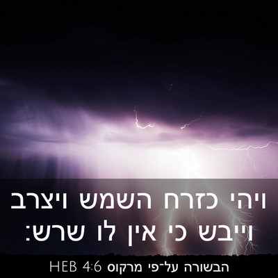 Picture 03 - הבשורה על־פי מרקוס 4:6 HEB - ויהי כזרח השמש ויצרב וייבש - Bible Verse Picture