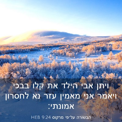 Picture 03 - הבשורה על־פי מרקוס 9:24 HEB - ויתן אבי הילד את קלו בבכי - Bible Verse Picture