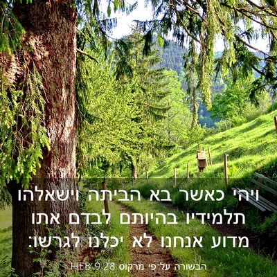 Picture 03 - הבשורה על־פי מרקוס 9:28 HEB - ויהי כאשר בא הביתה וישאלהו - Bible Verse Picture