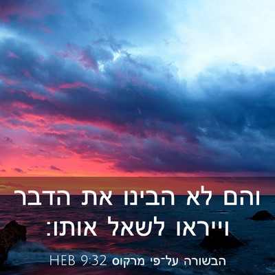 Picture 03 - הבשורה על־פי מרקוס 9:32 HEB - והם לא הבינו את הדבר וייראו - Bible Verse Picture