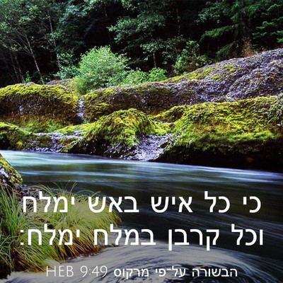 Picture 03 - הבשורה על־פי מרקוס 9:49 HEB - כי כל איש באש ימלח וכל קרבן - Bible Verse Picture