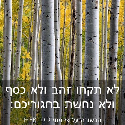 Picture 03 - הבשורה על־פי מתי 10:9 HEB - לא תקחו זהב ולא כסף ולא - Bible Verse Picture