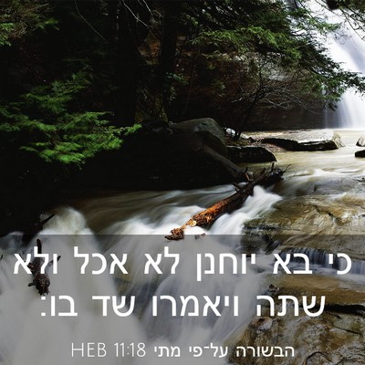 Picture 03 - הבשורה על־פי מתי 11:18 HEB - כי בא יוחנן לא אכל ולא שתה - Bible Verse Picture