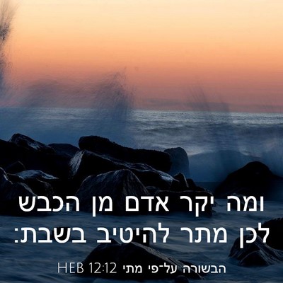 Picture 03 - הבשורה על־פי מתי 12:12 HEB - ומה יקר אדם מן הכבש לכן מתר - Bible Verse Picture
