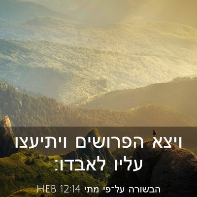 Picture 03 - הבשורה על־פי מתי 12:14 HEB - ויצא הפרושים ויתיעצו עליו - Bible Verse Picture