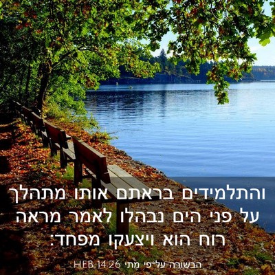 Picture 03 - הבשורה על־פי מתי 14:26 HEB - והתלמידים בראתם אותו מתהלך - Bible Verse Picture