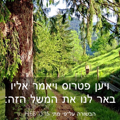 Picture 03 - הבשורה על־פי מתי 15:15 HEB - ויען פטרוס ויאמר אליו באר - Bible Verse Picture