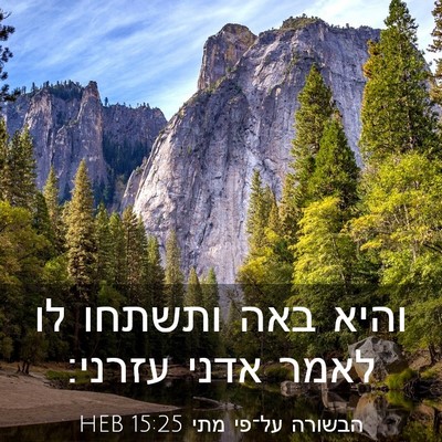 Picture 03 - הבשורה על־פי מתי 15:25 HEB - והיא באה ותשתחו לו לאמר - Bible Verse Picture