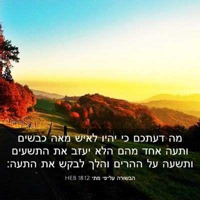 Picture 03 - הבשורה על־פי מתי 18:12 HEB - מה דעתכם כי יהיו לאיש מאה - Bible Verse Picture