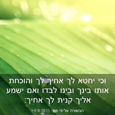 Picture 03 - הבשורה על־פי מתי 18:15 HEB - וכי יחטא לך אחיך לך והוכחת - Bible Verse Picture